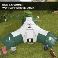 Tunnelzelt für 6–9 Personen 3 Schlafkabinen & Veranda