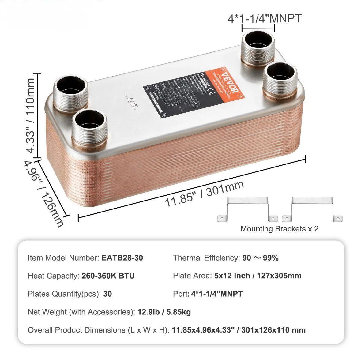 Plattenwärmetauscher mit 30 Edelstahlplatten Wärmetauscher