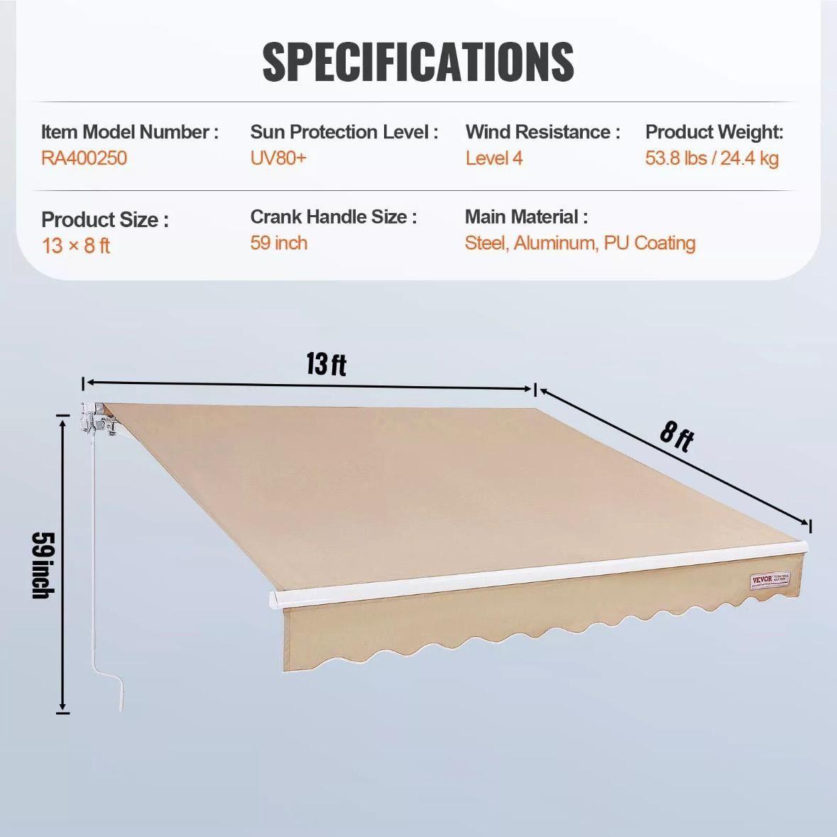 Balkonmarkise 4×2,4m UV80+ Sonnen- & Regenschutz