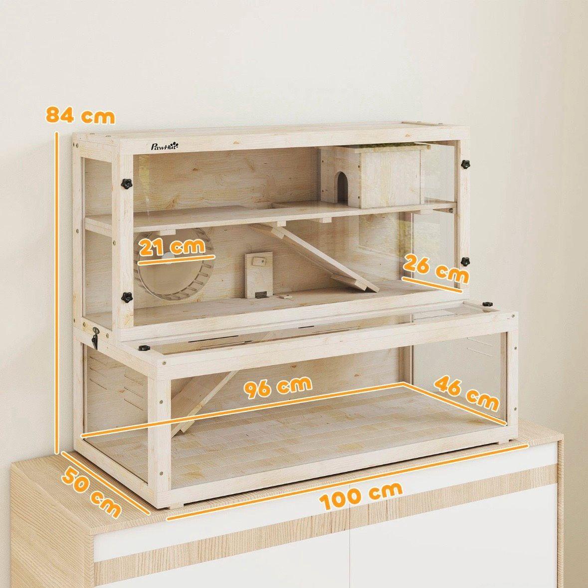 Hamsterkäfig Holz 3 Ebenen Kleintierkäfig mit Laufrad