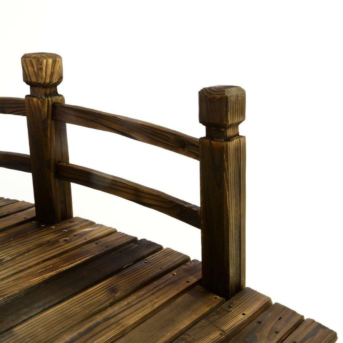 XXL Holzbrücke 150cm Dekobrücke aus massivem Nadelholz mit Handlauf
