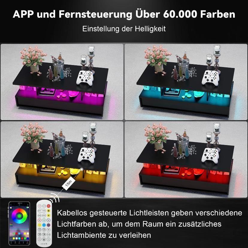 LED Couchtisch Schwarz Wohnzimmertisch mit Schubladen