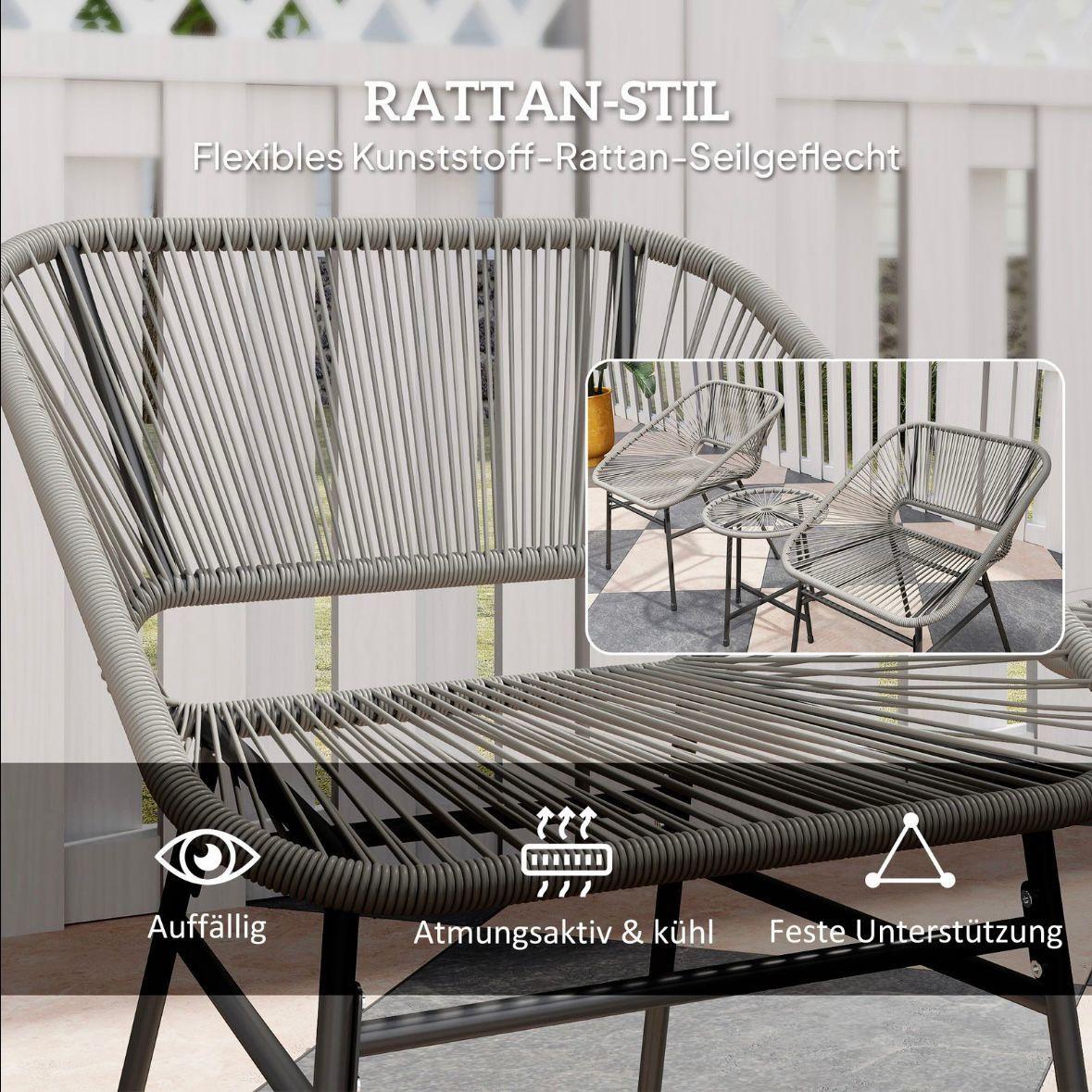 3tlg Polyrattan Balkonmöbel Set Tisch Stühle