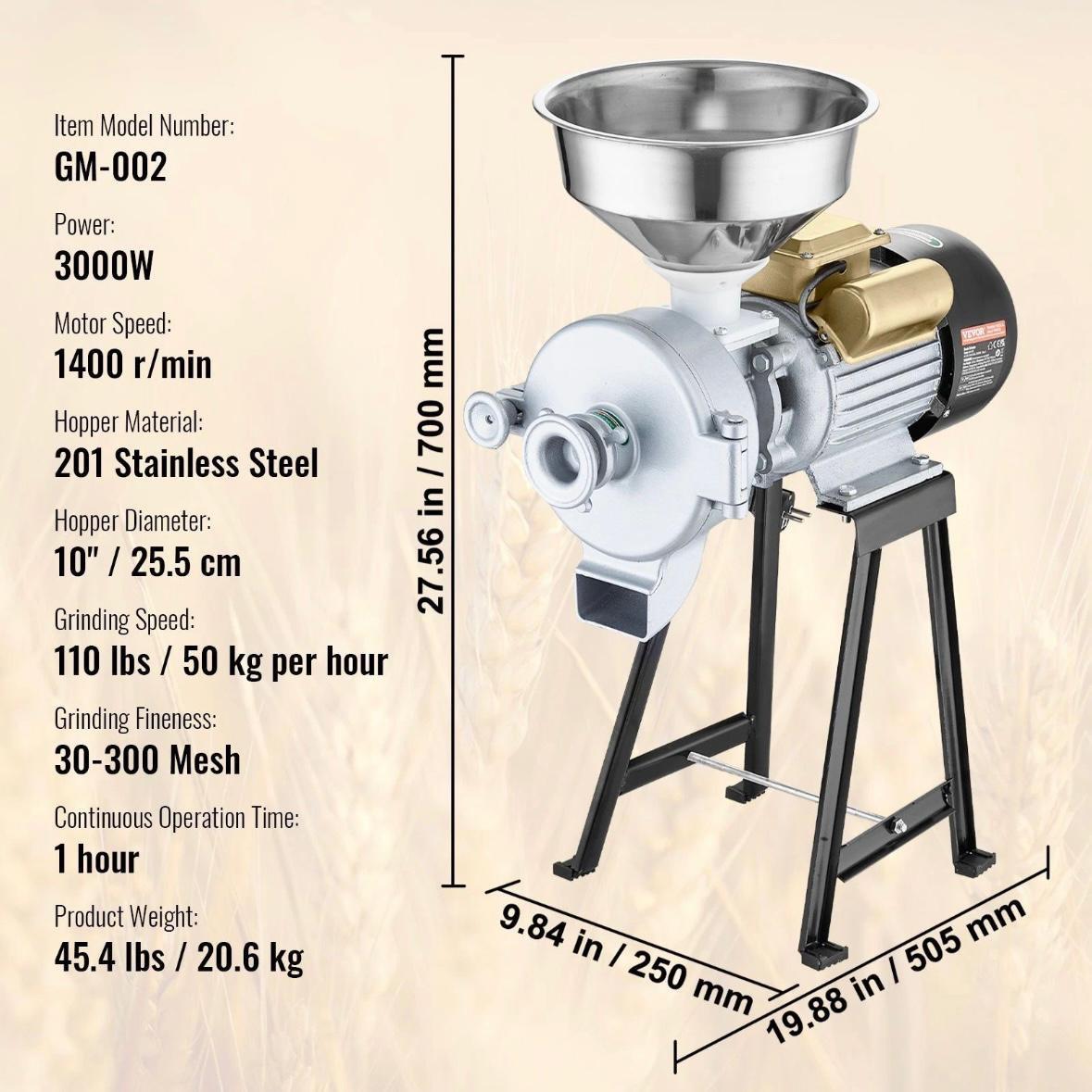 2in1 Elektrische Getreidemühle 3000W Nass- & Trockenmahlen