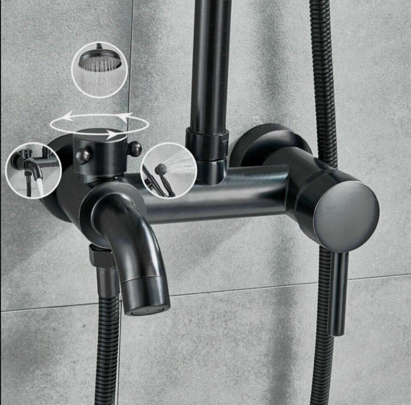 Duschsystem Retro Schwarz Regendusche Set mit Handbrause Wandmontage