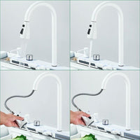 Edelstahl Küchenspüle Weiß mit LED & Wasserfall-Armatur