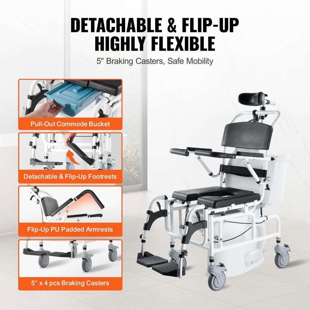 Toiletten- & Duschrollstuhl klappbar bis 136kg