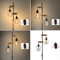 Stehlampe im Industrial- & Vintage-Stil mit Holz & Metallkäfig