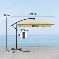 Ampelschirm Sonnenschirm 3m Kurbel 360° Beige