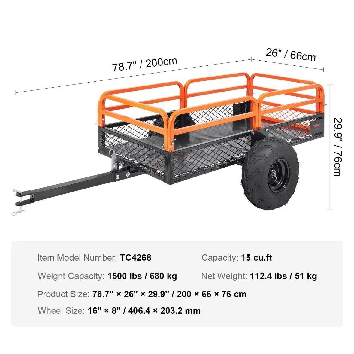 Kippanhänger Anhänger Rasentraktor 680kg für ATV
