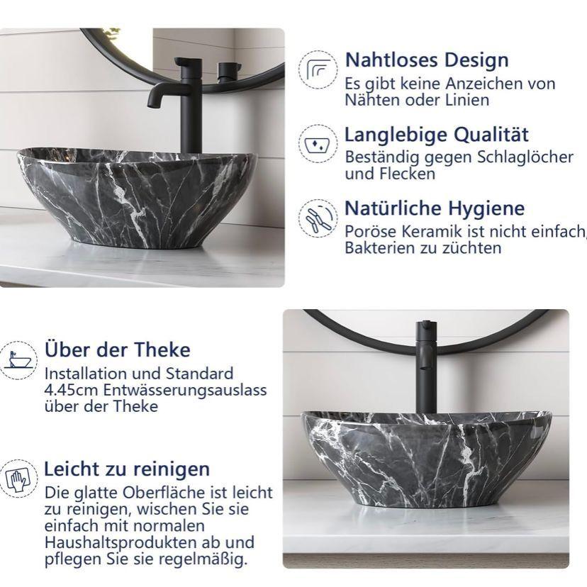Aufsatzwaschbecken Keramik Grau Streifen Ovales Waschbecken