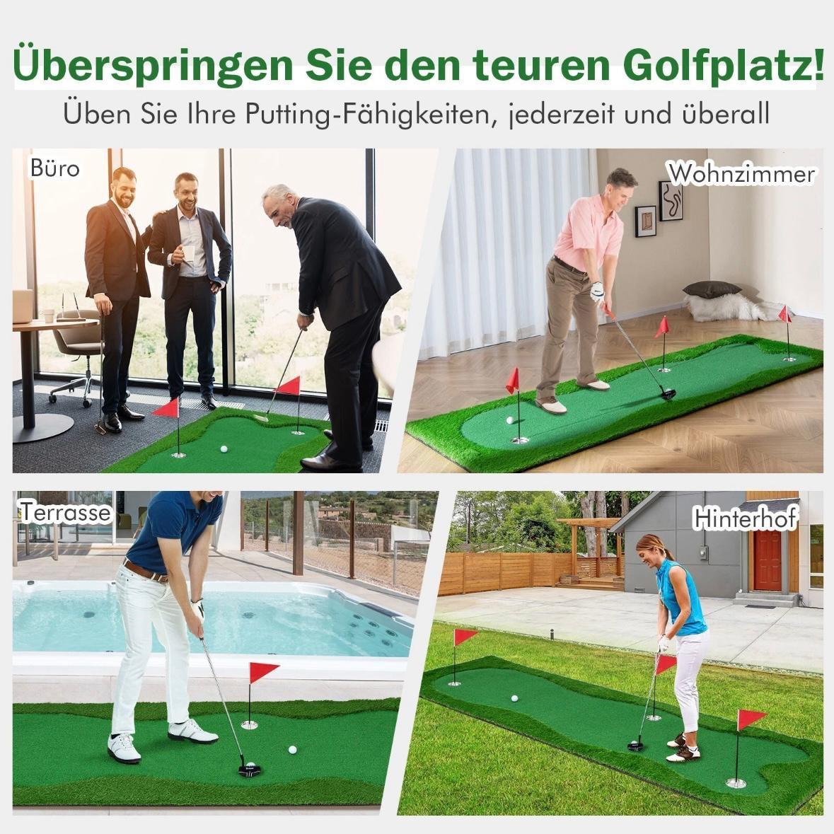 Golf Puttingmatte 300×100cm Trainingsmatte mit 3 Löchern