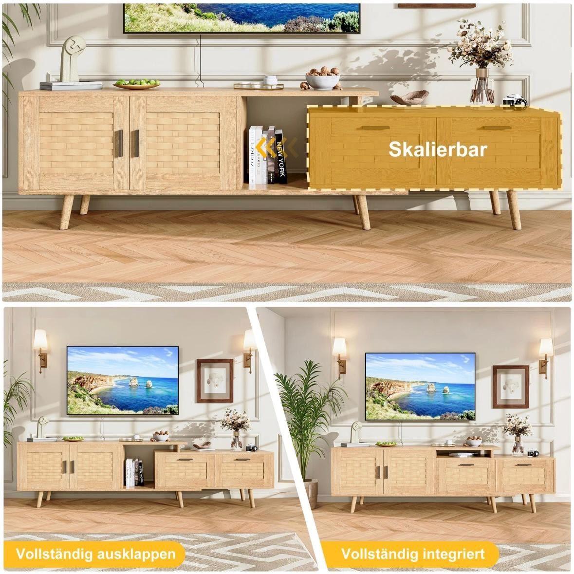 TV-Schrank mit Bambusgeflecht Längenverstellbar 169cm