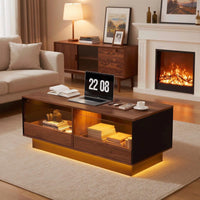 LED Couchtisch mit Glasablage & Schubladen – modern & stilvoll