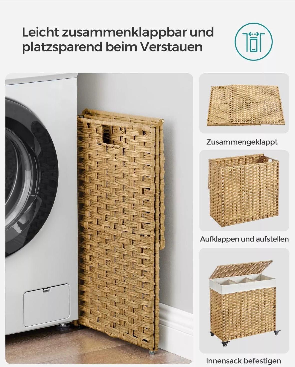 Wäschekorb mit Deckel Geflochtenes Design mit Stoffeinsatz