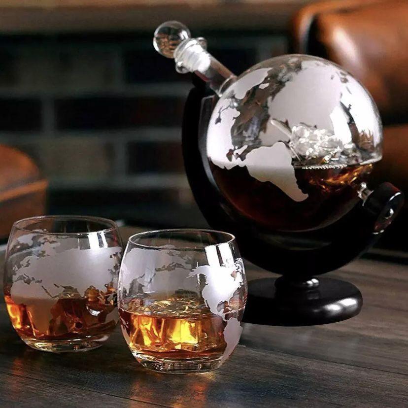 Whisky Karaffen Set Globus Karaffe Gläser Geschenk