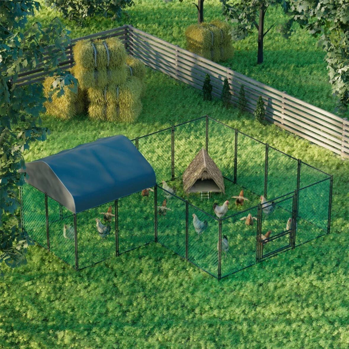 Großer Hühnerstall Outdoor halboffen mit Abdeckung 393×312cm