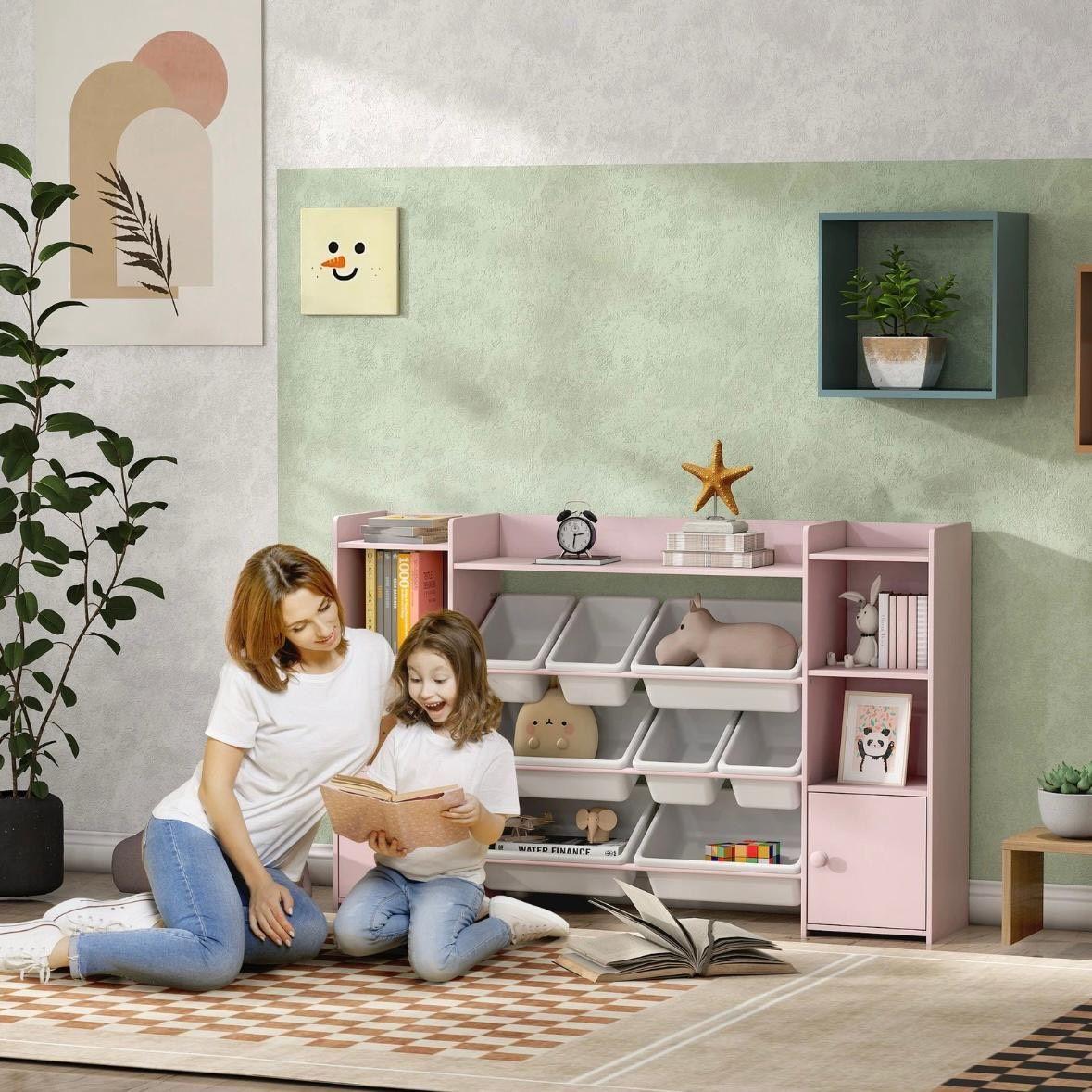Kinderregal mit Boxen Rosa Spielzeugregal