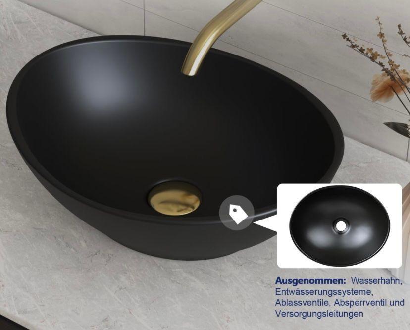 Aufsatzwaschbecken Schwarz Oval 40 × 33 cm Keramik