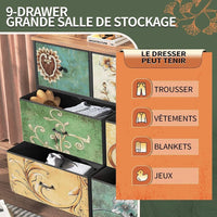 Kommode mit 7 Schubladen im Vintage-Design Stoffoptik & Metallrahmen