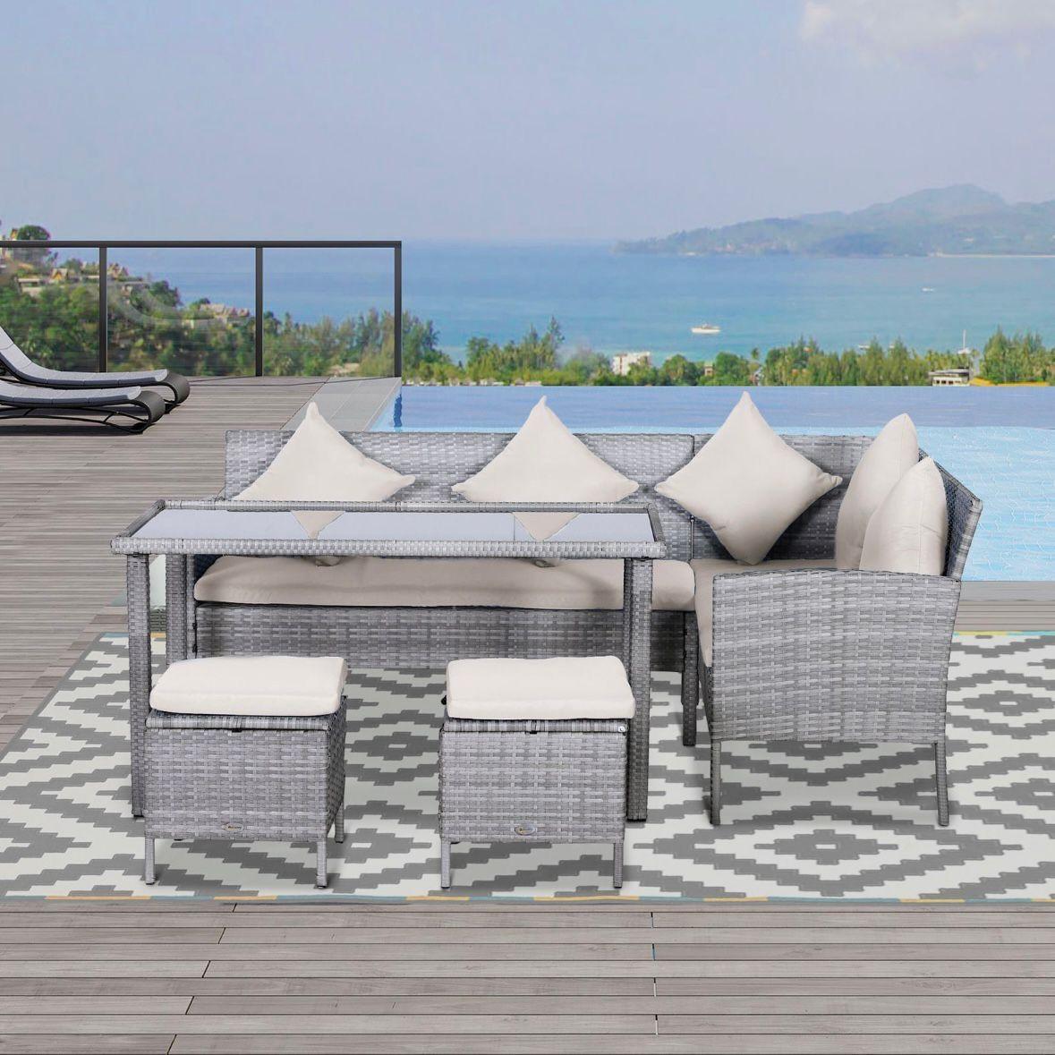 5tlg Polyrattan Gartenmöbel Set Lounge Tisch Hocker