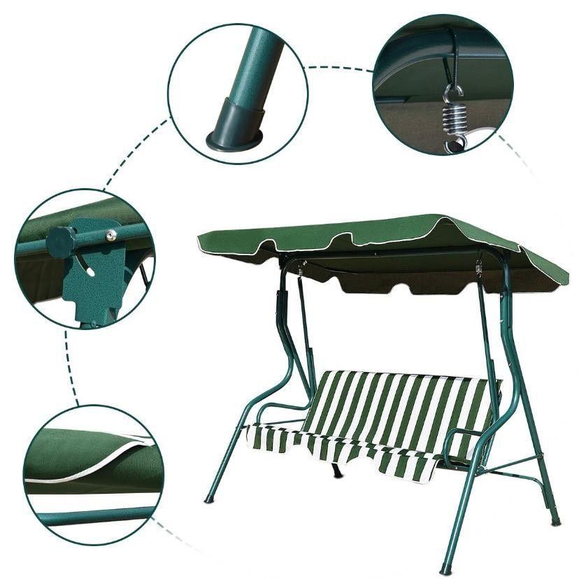 Hollywoodschaukel 3 Sitzer Grün Garten Schaukel mit Dach