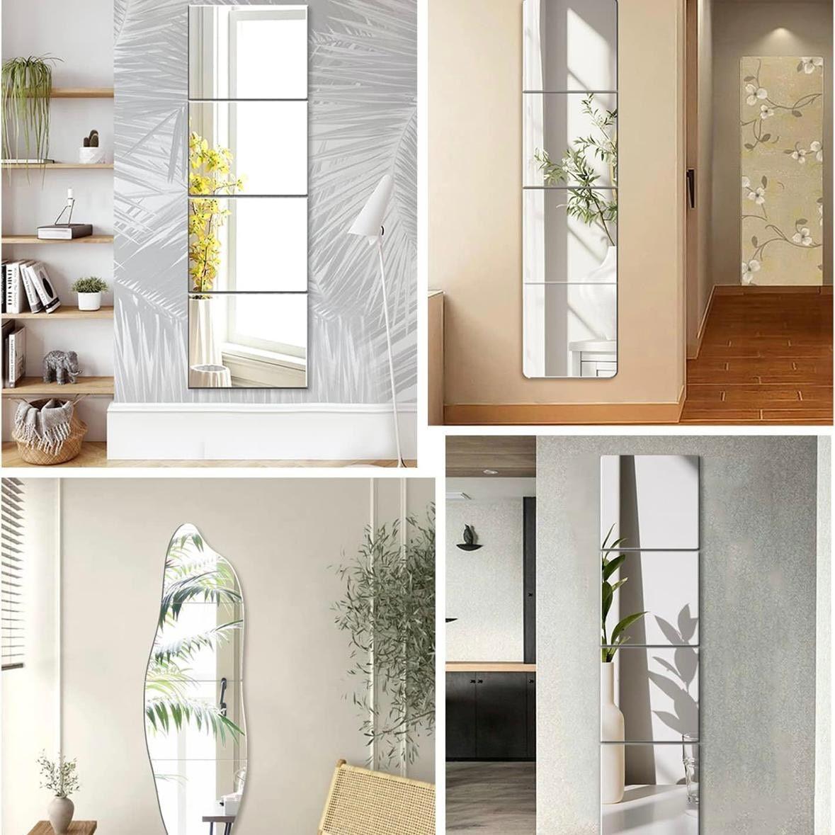 Spiegel Set Wandspiegel Spiegelfliesen Echtglas selbstklebend rahmenlos 4er Set