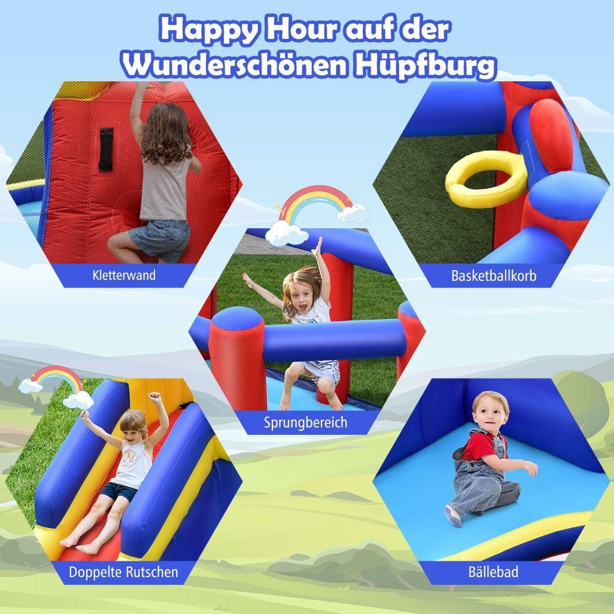 Aufblasbare Hüpfburg mit Rutsche & Kletterwand – Kinder Spielburg Garten 383 cm