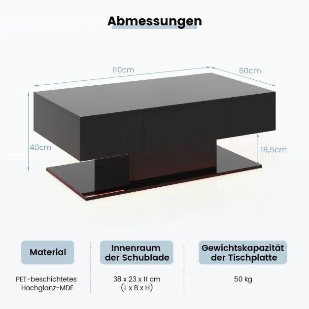 LED Couchtisch mit Schubladen