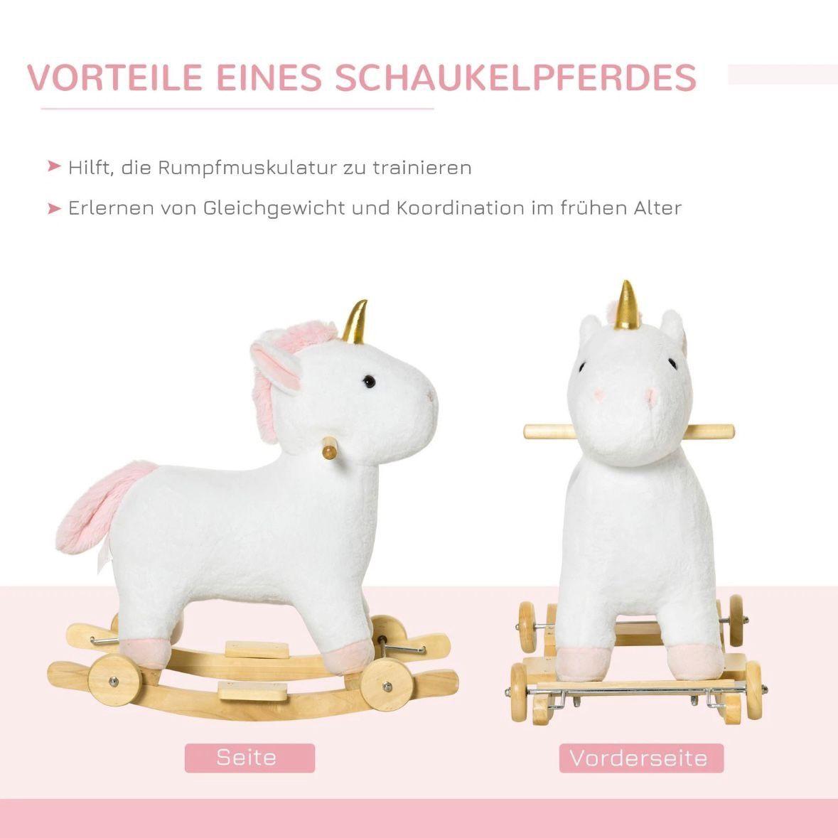 Schaukelpferd Einhorn 2in1 Plüsch mit Rollen & Sound