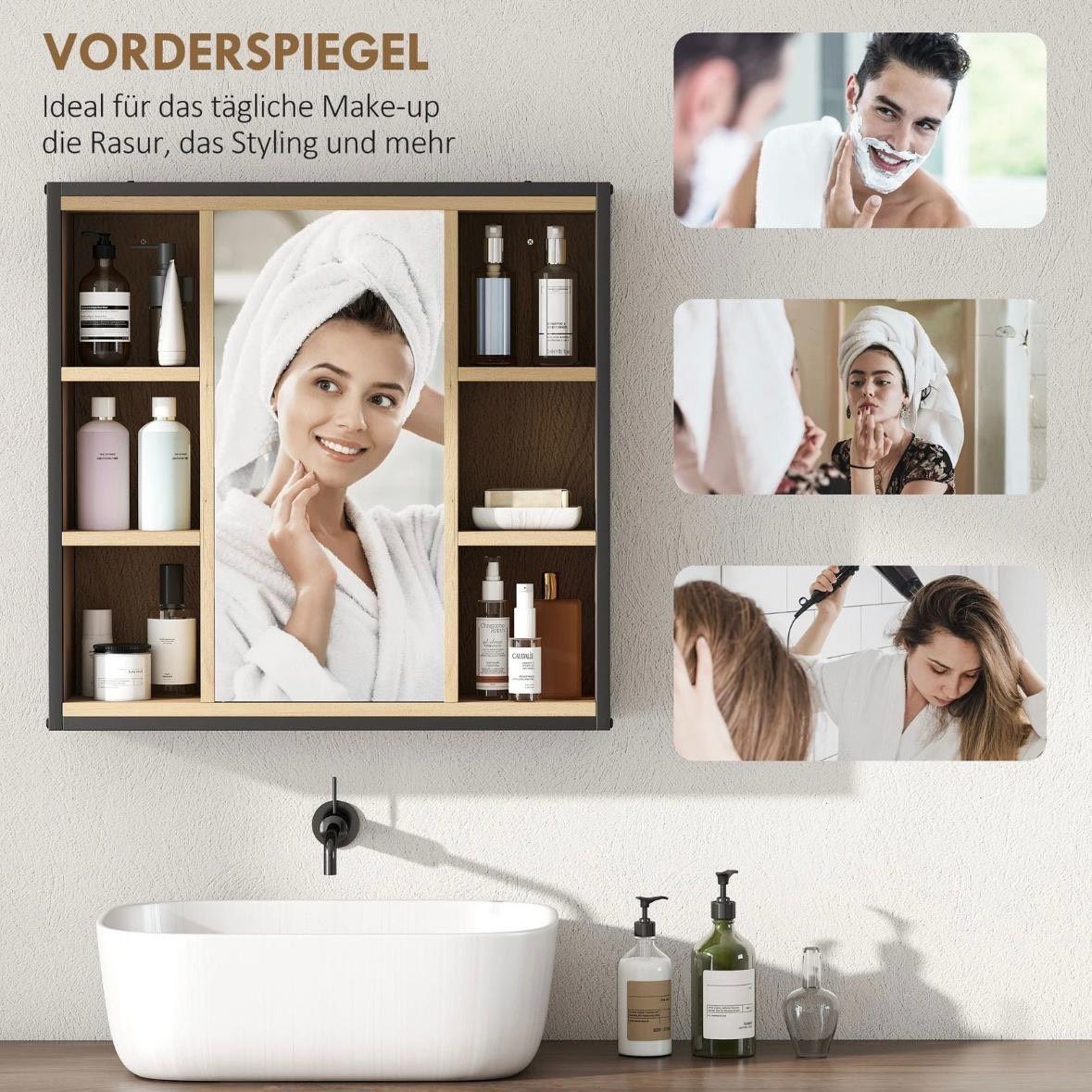 Badezimmer Spiegelschrank Industrial Schwarz Wandschrank mit Spiegel & Stauraum