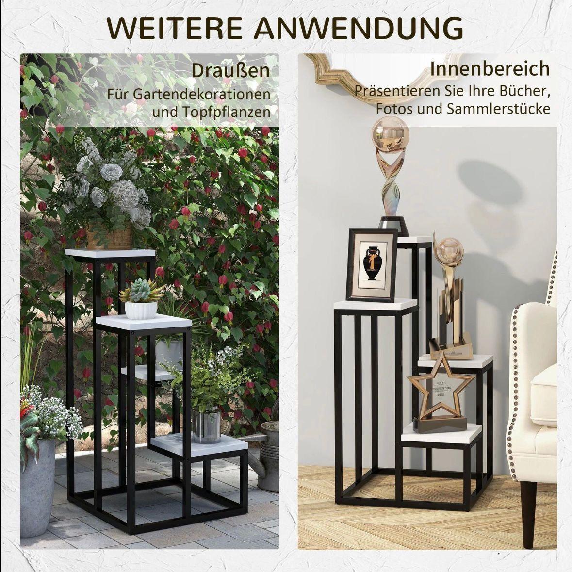 4-stufiger Pflanzenständer aus Stahl & Tannenholz – platzsparendes Blumenregal