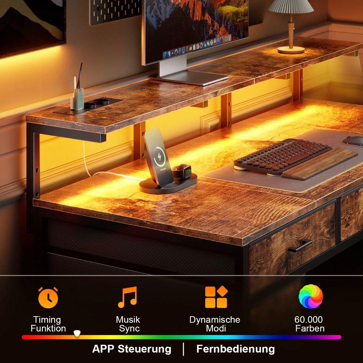 Gaming Schreibtisch LED mit Schubladen