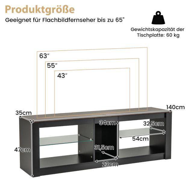 TV Schrank Kommode Glasregale LED