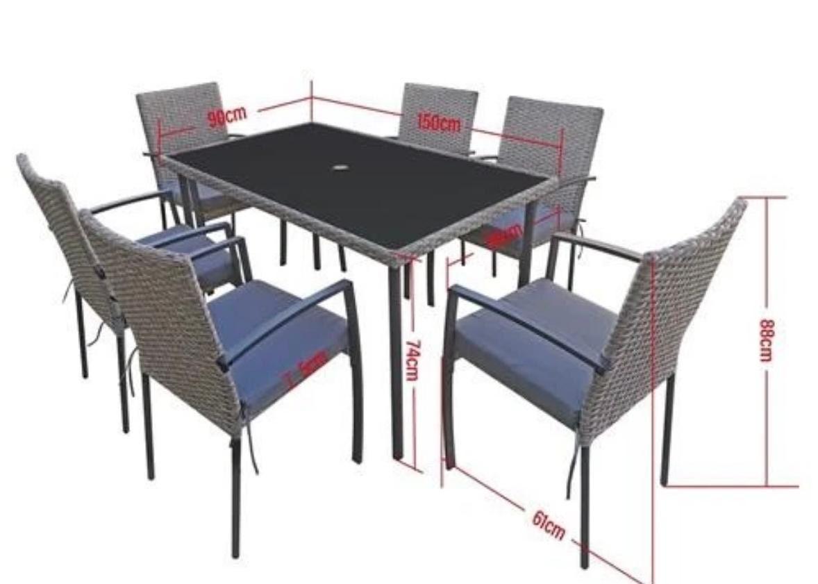 Gartenmöbel Essgruppe 6 Personen Polyrattan inkl. Tisch & Kissen
