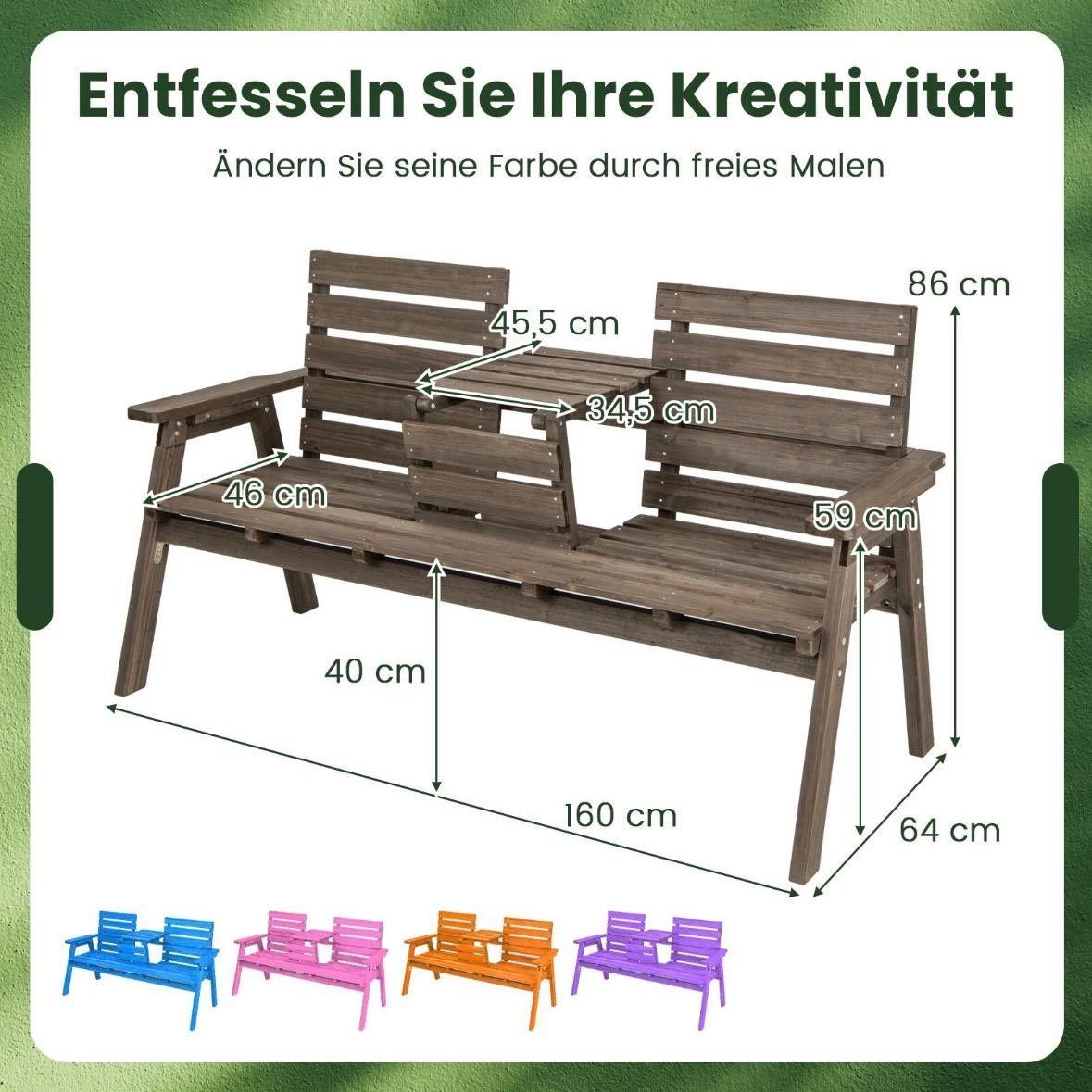Gartenbank Holz 3 Sitzer mit Klapptisch Tannenholz