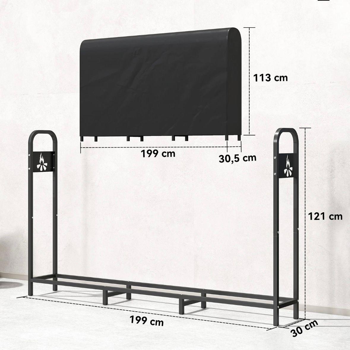 Kaminholzregal Brennholzlager mit Abdeckung 199cm Stahl bis 300kg
