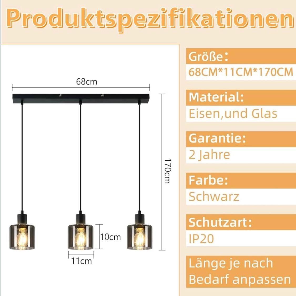 Pendelleuchte Vintage Rauchglas E27 Hängelampe Industrial Design