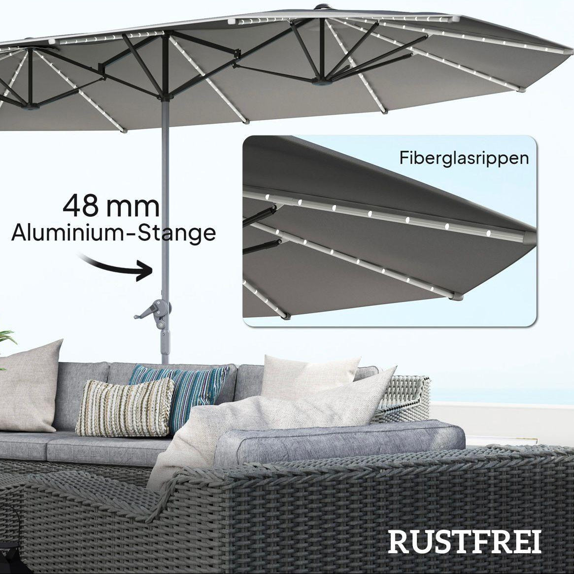 Doppelsonnenschirm Solar LED 4,5m Gartenschirm