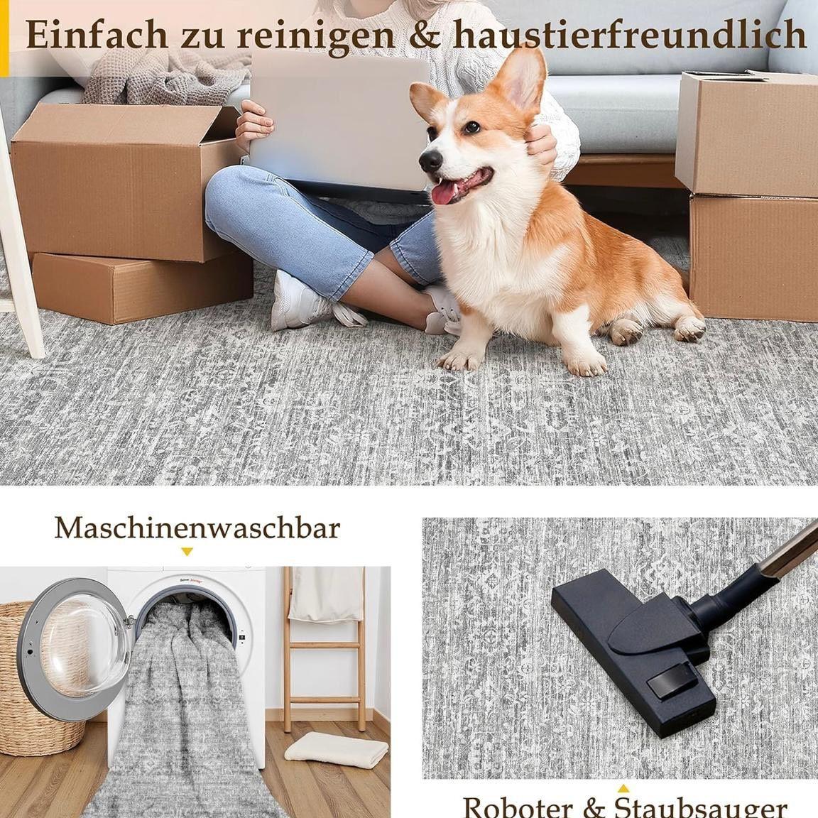 Vintage Teppich 200×300cm weich, rutschfest & waschbar