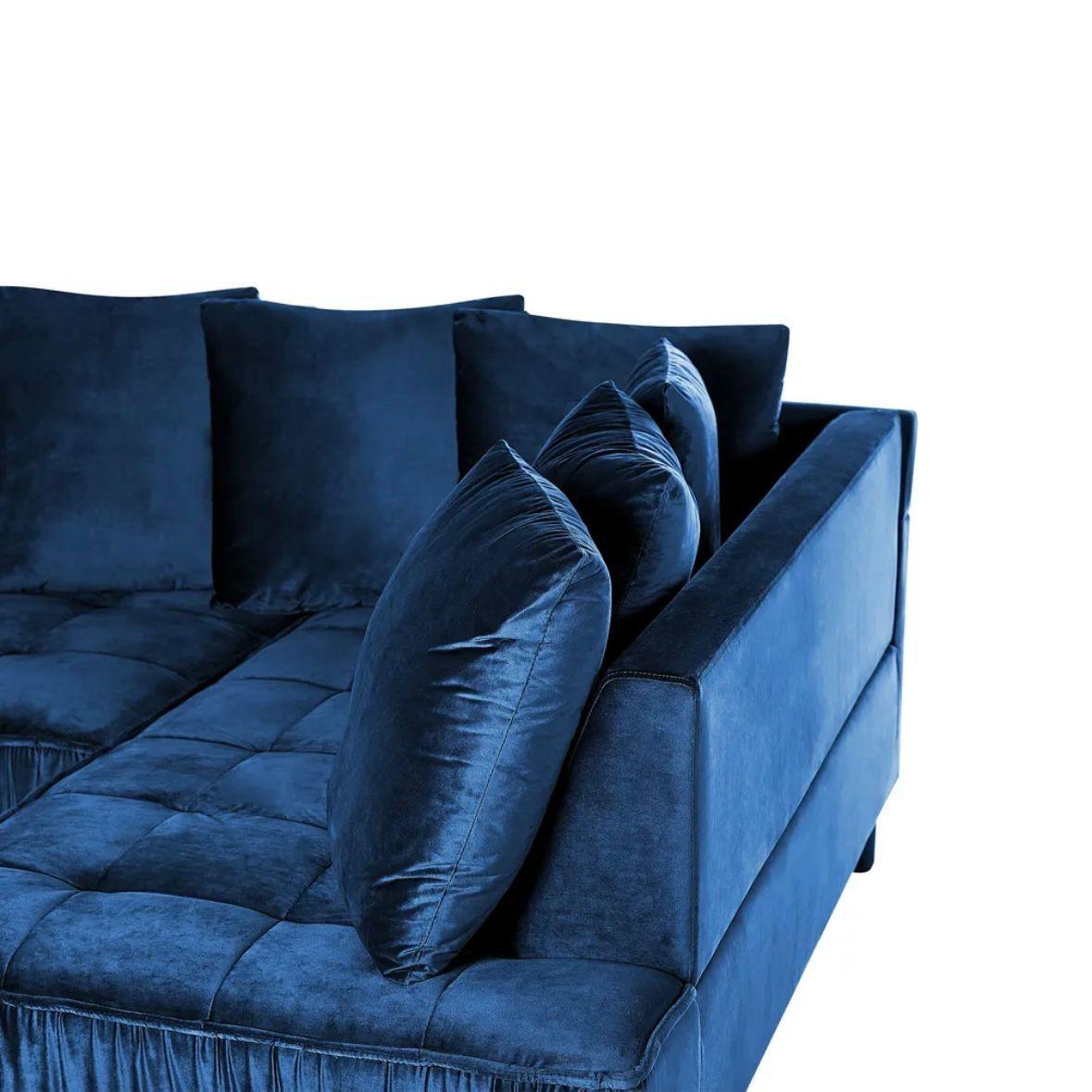 Ecksofa Samt 3 Sitzer Marineblau