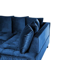 Ecksofa Samt 3 Sitzer Marineblau