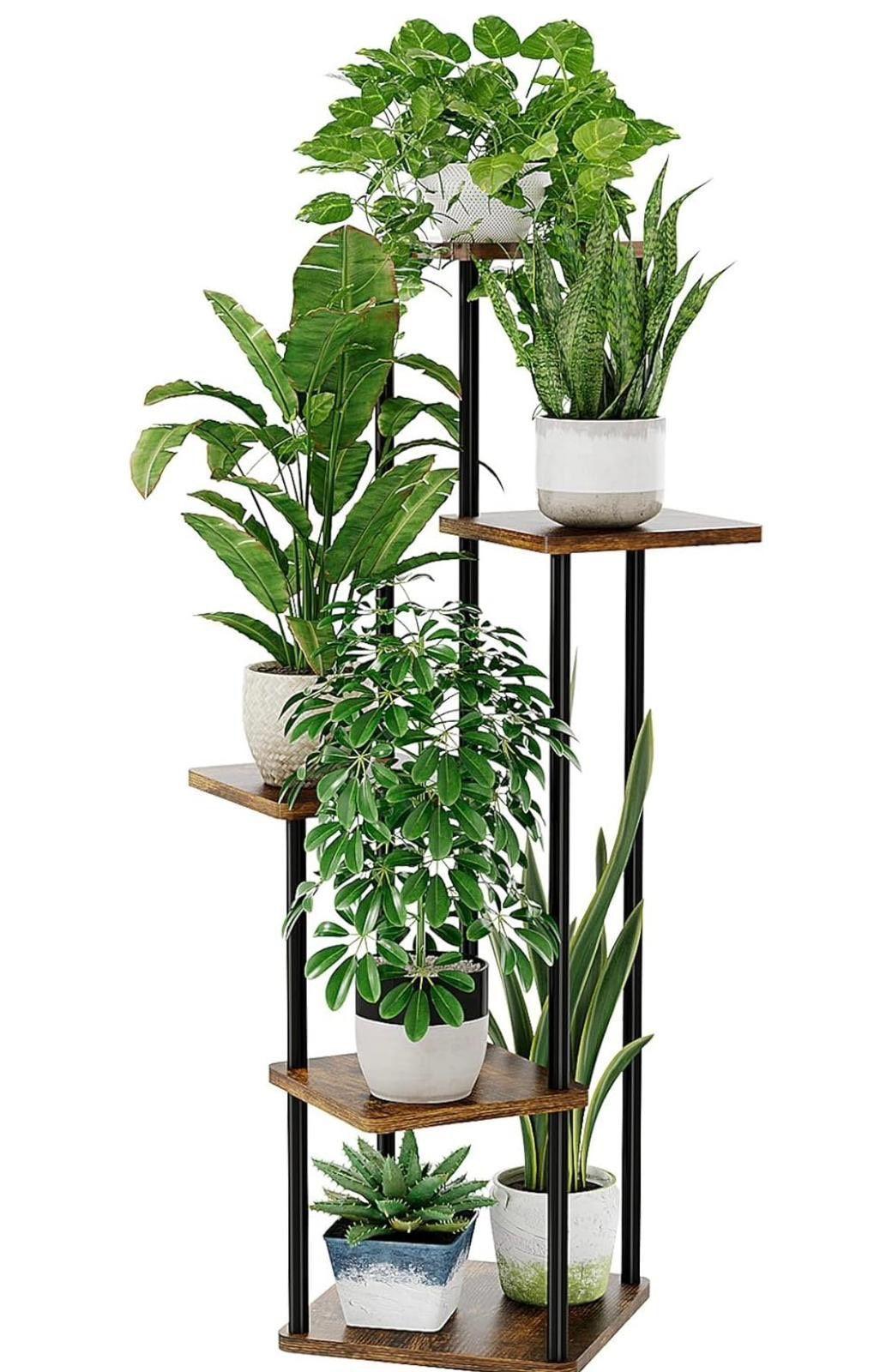 Pflanzenständer 5 Ebenen Metall Holz Pflanzenregal Blumenständer
