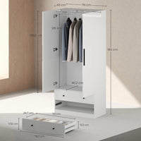 Moderner Kleiderschrank Weiß mit Schubladen & Kleiderstange