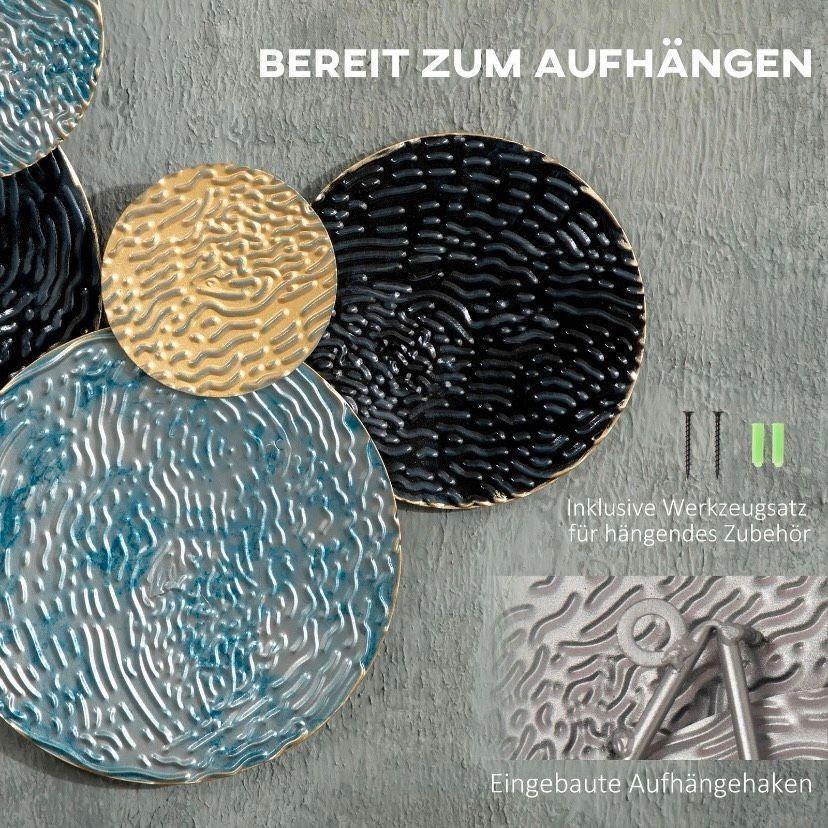 Metall Wandbild Kreise Blau Gold Schwarz 3D Kunst