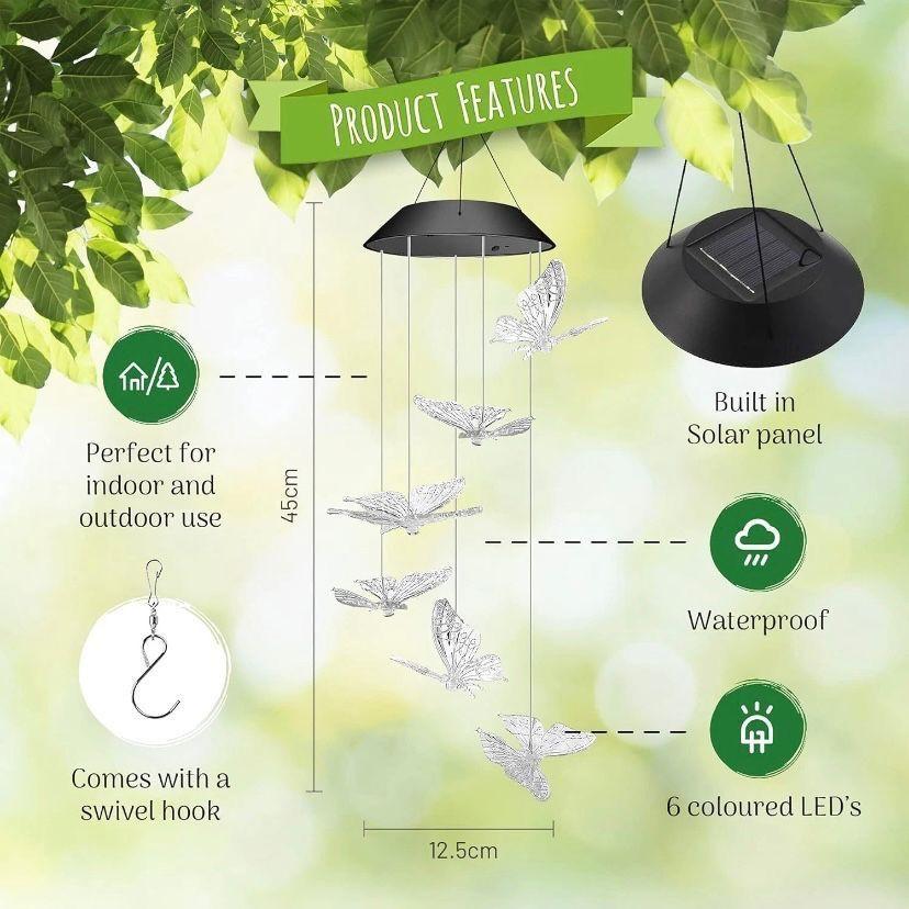 Solar Windspiel Schmetterlinge LED Gartendeko Balkon
