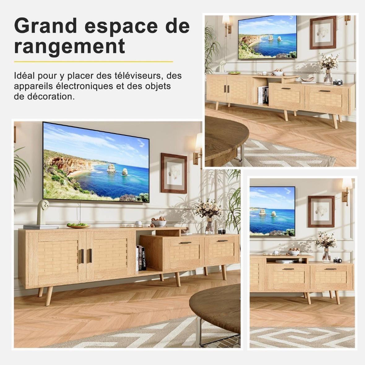 TV-Schrank mit Bambusgeflecht Längenverstellbar 169cm