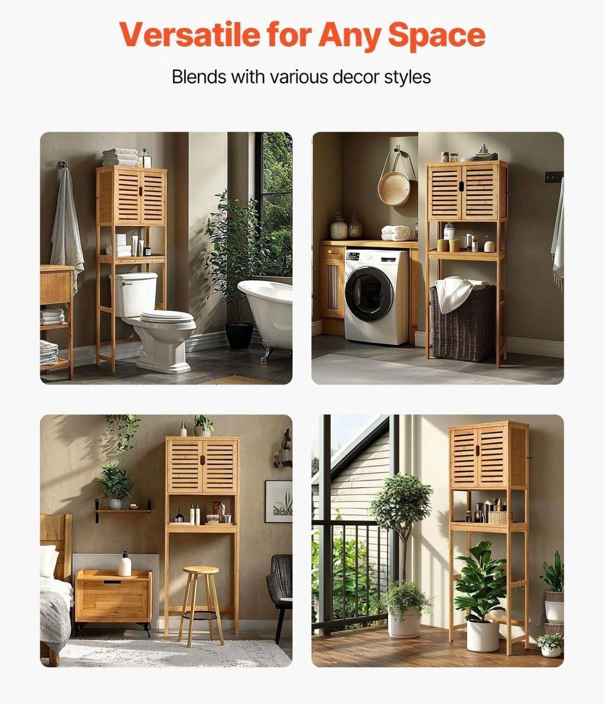 Toilettenschrank Bambus Badregal WC Regal Übertoilette