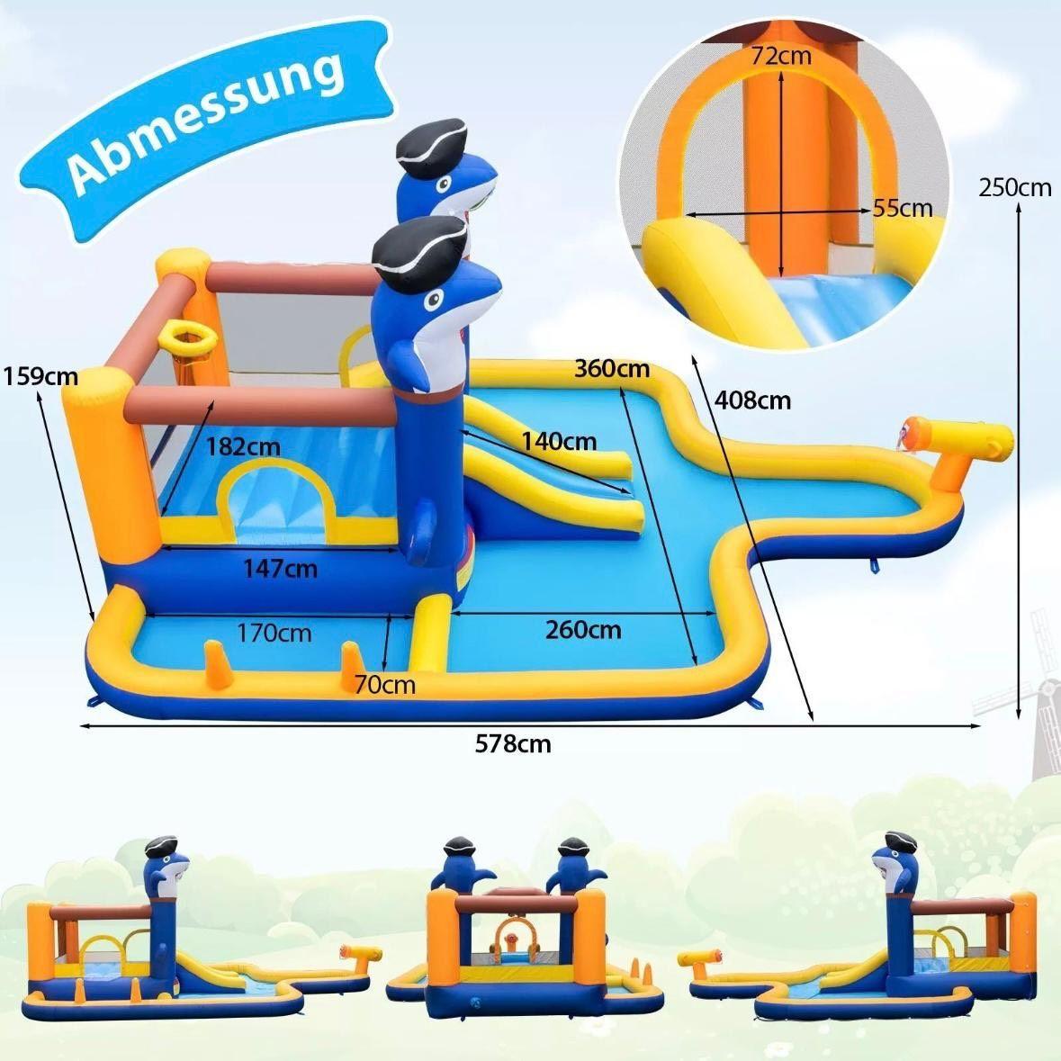 Aufblasbare Hüpfburg mit Wasserrutsche & Pool – Kinder Spielburg Garten