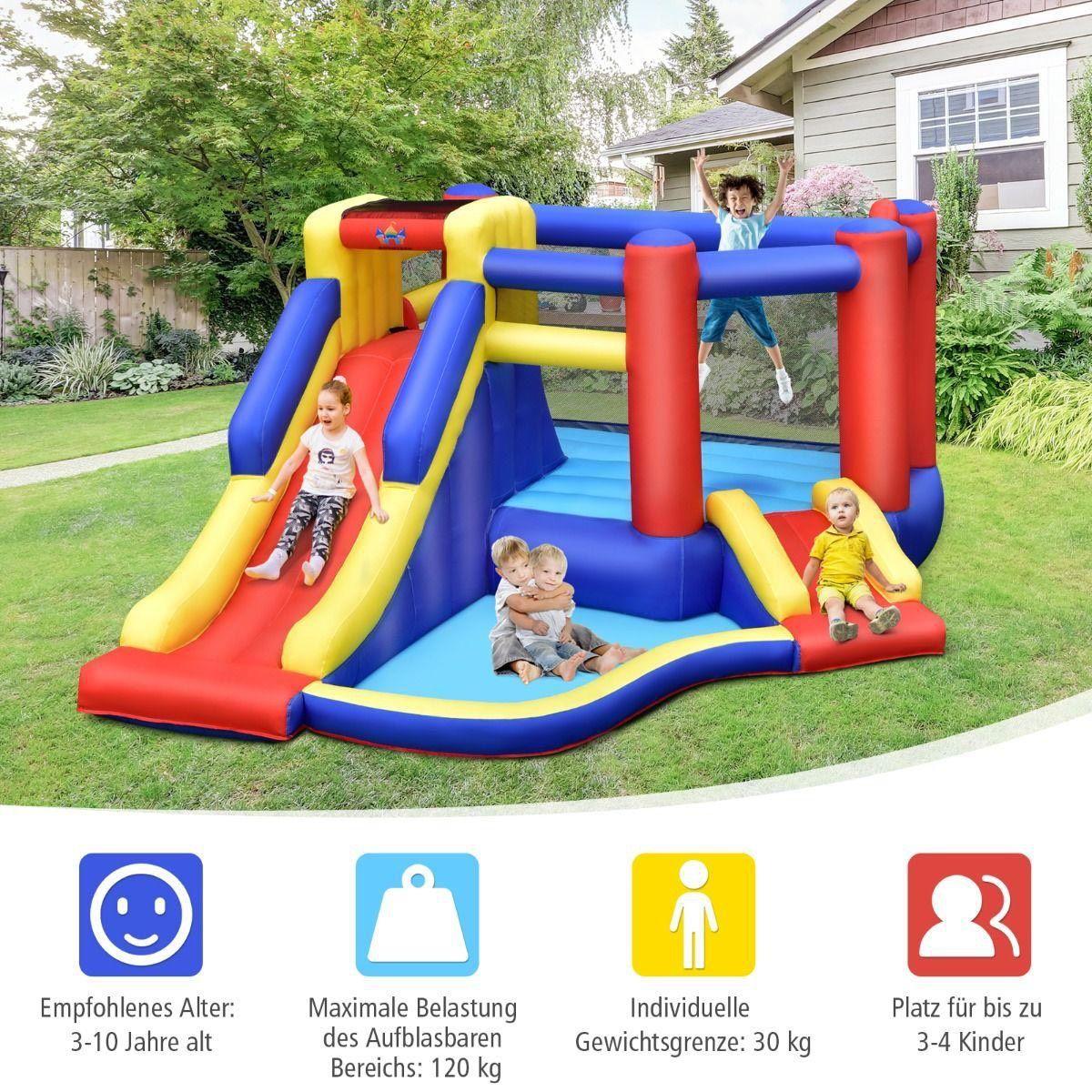 Aufblasbare Hüpfburg mit Rutsche & Kletterwand – Kinder Spielburg Garten 383 cm
